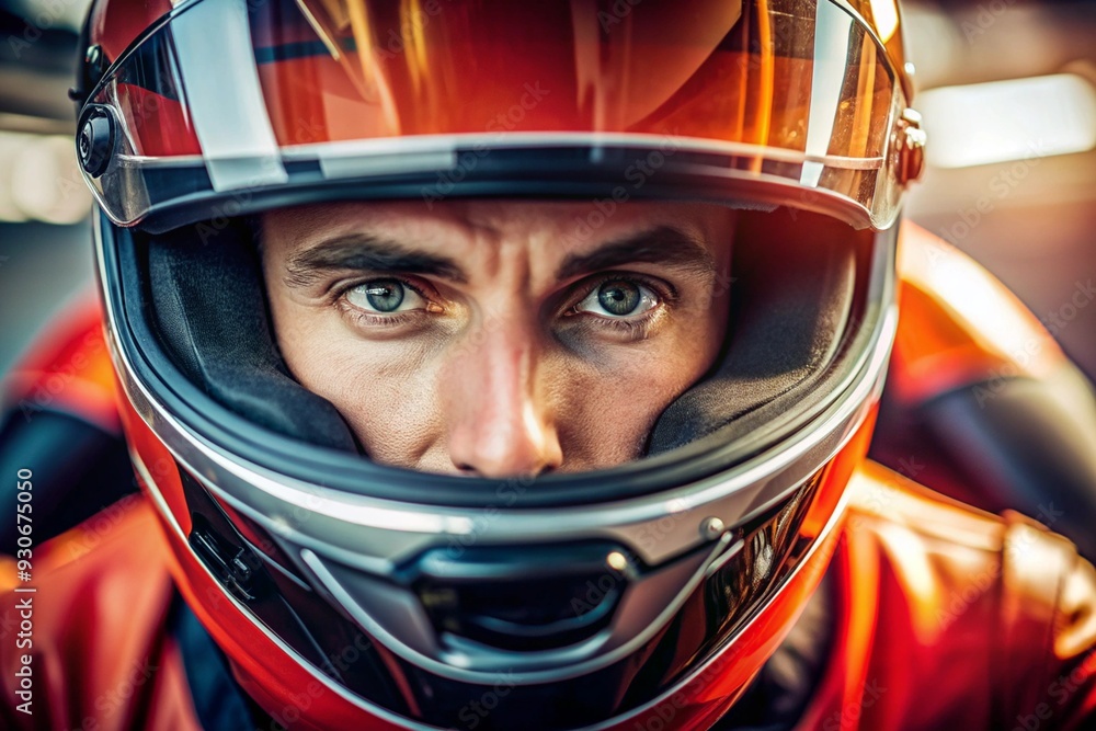 A man wearing a helmet with a red and white design A man wearing a helmet with a red and white design