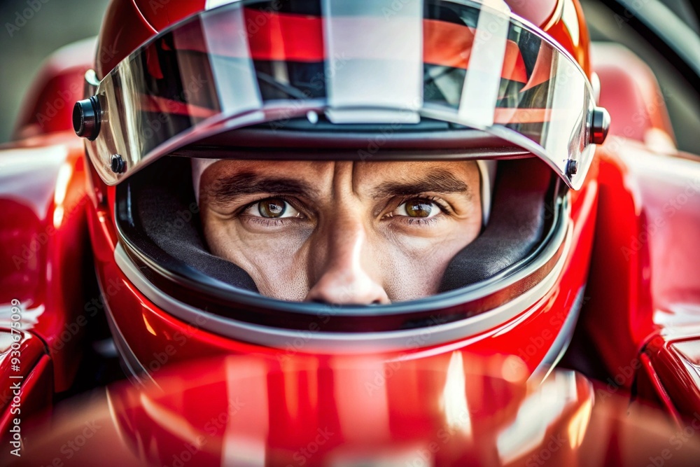 A man wearing a helmet with a red and white design A man wearing a helmet with a red and white design