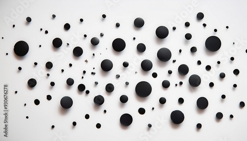 various black dots are scattered randomly on a white background with some appearing more prominent and clustered this high resolution digital illustration symbolizes randomness and distribution photo