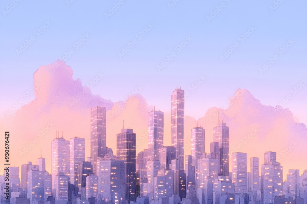 A stunning city skyline at dusk, illuminated by a soft glow, with dynamic skyscrapers against a pastel sunset sky. A stunning city skyline at dusk, illuminated by a soft glow, with dynamic skyscrapers against a pastel sunset sky.