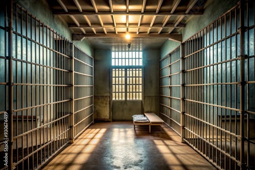 Wallpaper Mural A prison cell with a bed and a table Torontodigital.ca