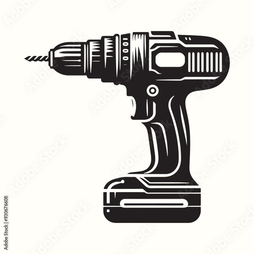 Electric Drill Tool Silhouette Vector Template