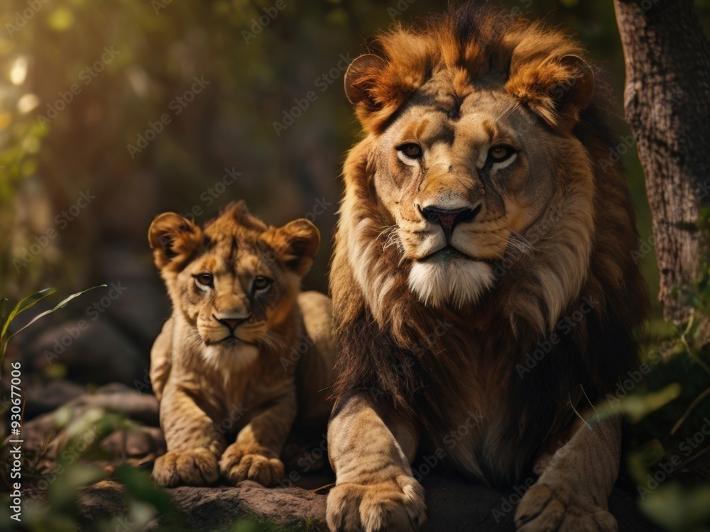 Lion with cub. Cinematic 8k nature wildlife photograph illustration Lion with cub. Cinematic 8k nature wildlife photograph illustration
