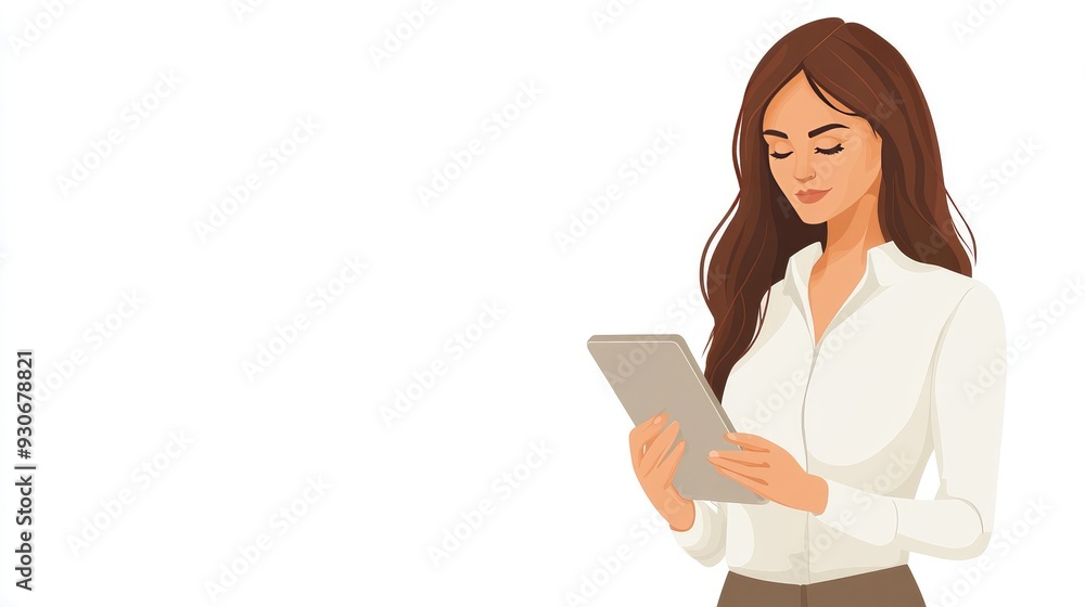 Young Professional Woman Using Digital Tablet - Business and Technology Concept Illustration Young Professional Woman Using Digital Tablet - Business and Technology Concept Illustration