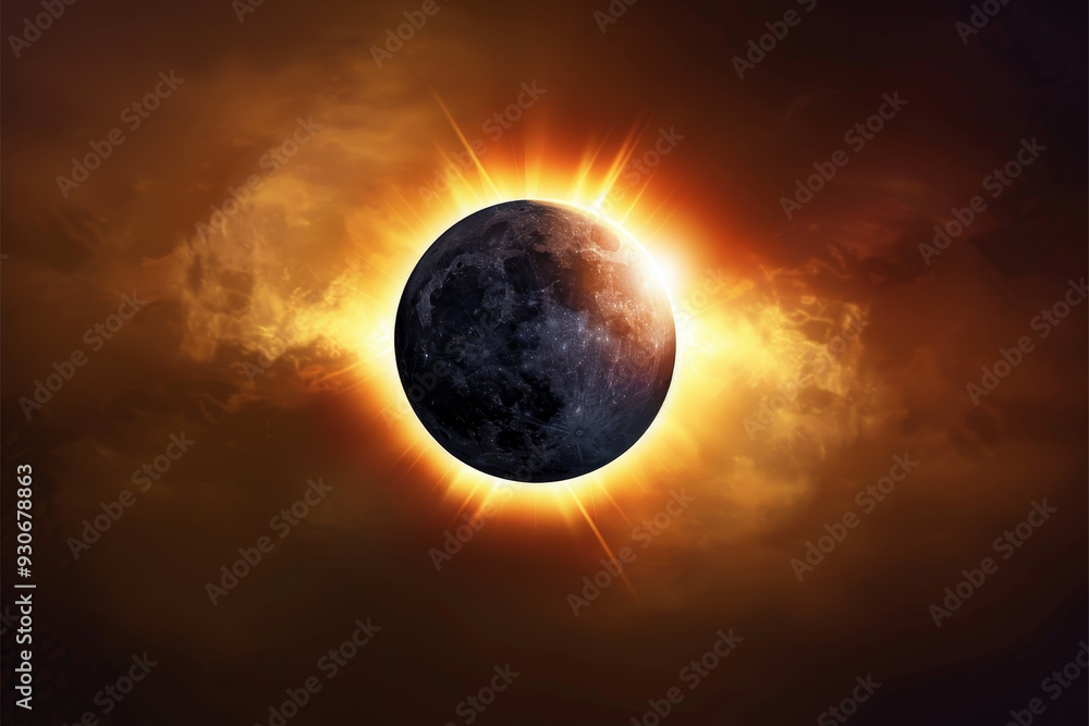 A large, glowing moon is in the center of a bright orange sky A large, glowing moon is in the center of a bright orange sky