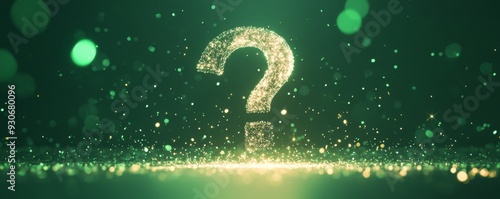 Glowing question mark with sparkling particles on