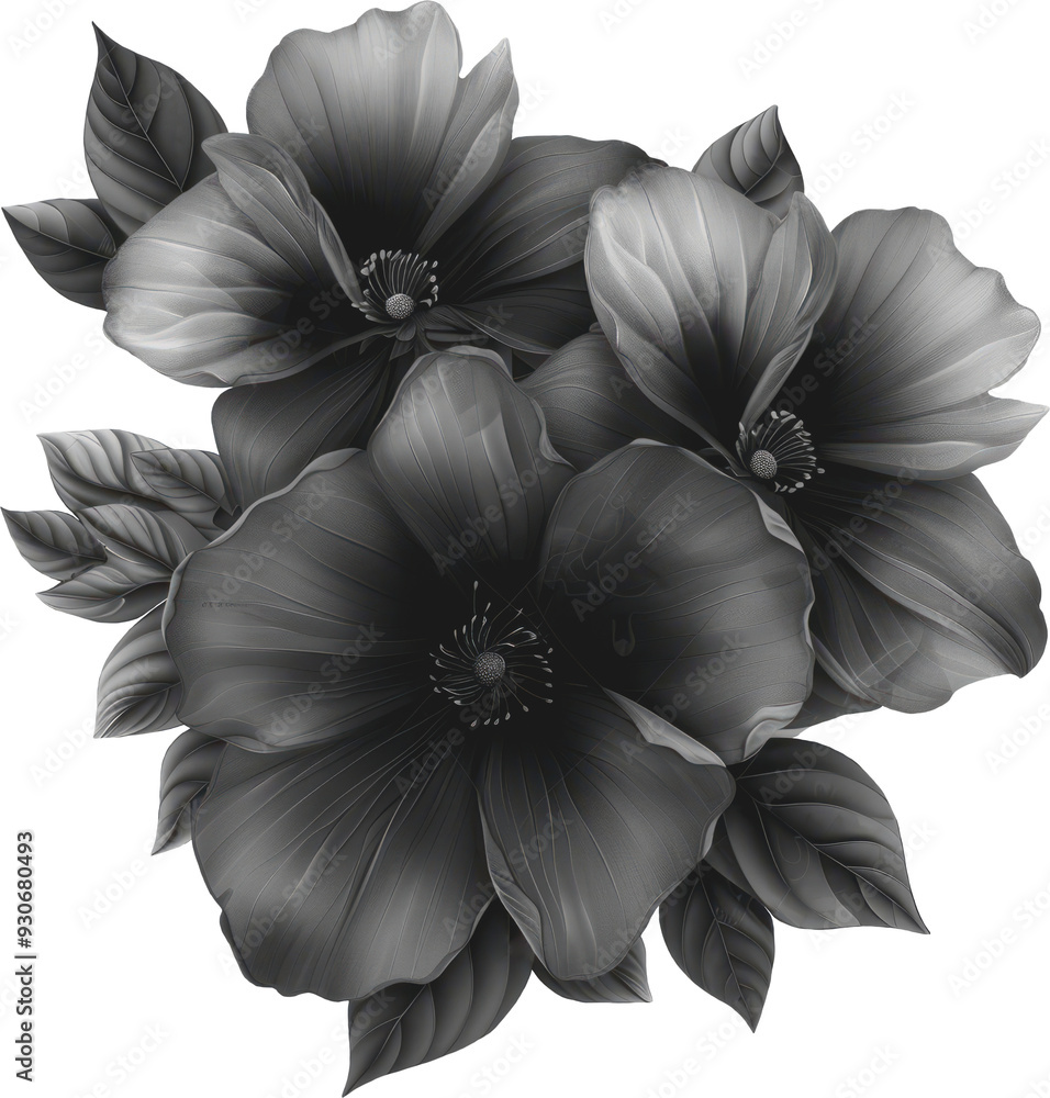 Black flowers isolated on transparent background Art collage, modern design Cutout Black flowers isolated on transparent background Art collage, modern design Cutout