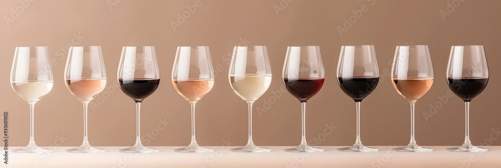 A row of Wine Glasses Filled With Different Types of Wine A row of Wine Glasses Filled With Different Types of Wine