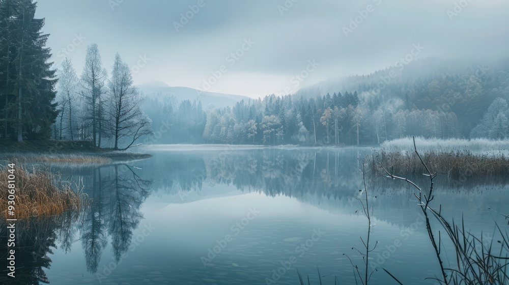 Misty Lake in Autumn Misty Lake in Autumn