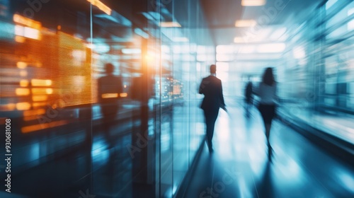 Blurred background of businesspeople working in modern business technology office