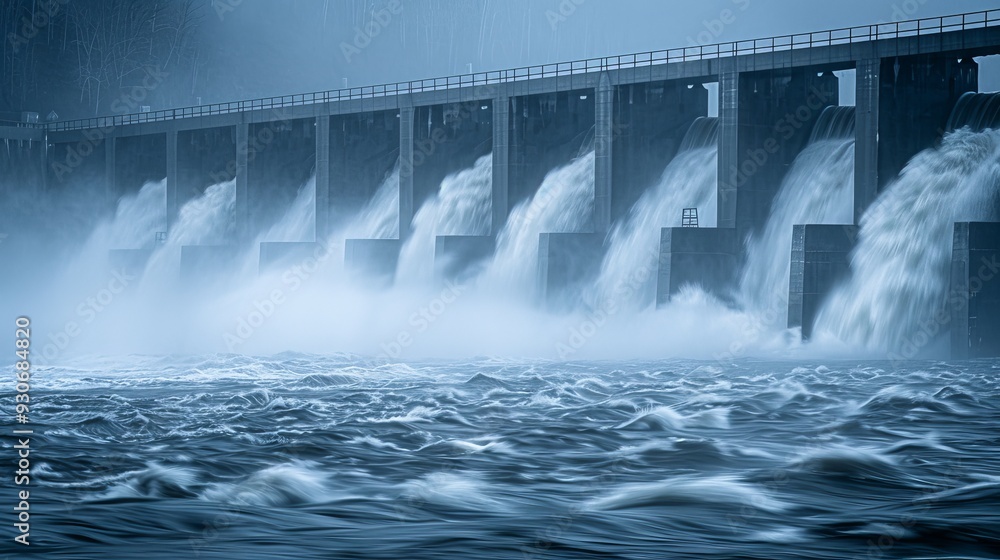 Dynamic Water Rushing Through Dam Spillways with Vibrant Energy. Dynamic Water Rushing Through Dam Spillways with Vibrant Energy.