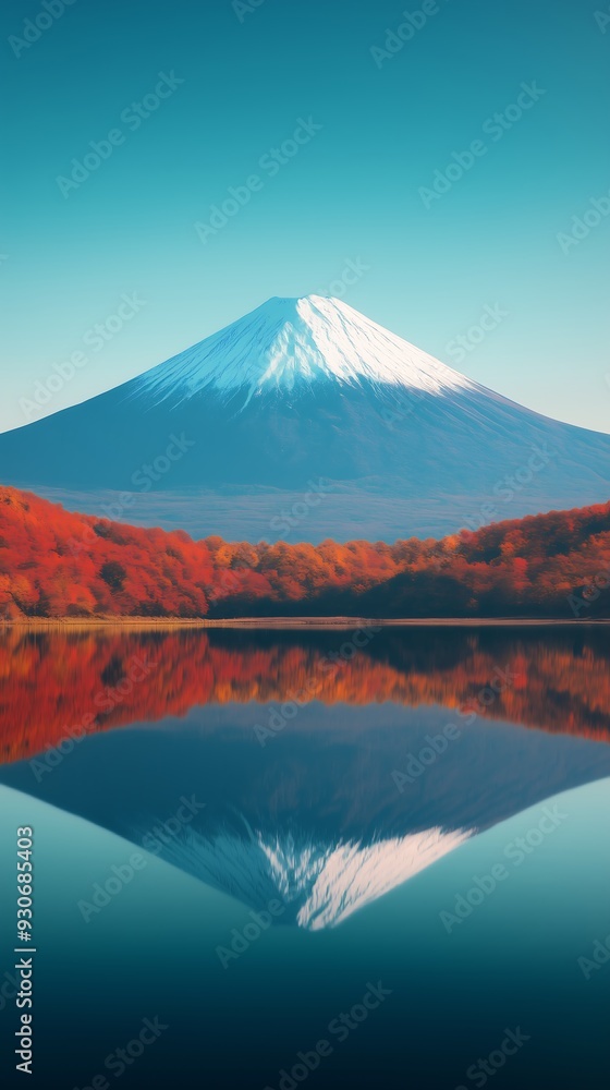 Majestic Mount Fuji Reflection in Lake with Autumn Foliage Majestic Mount Fuji Reflection in Lake with Autumn Foliage