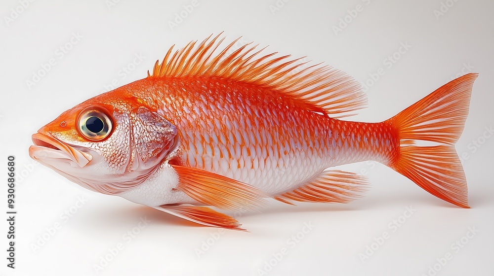 Bright Orange Fish on White Background with Sharp Details Bright Orange Fish on White Background with Sharp Details