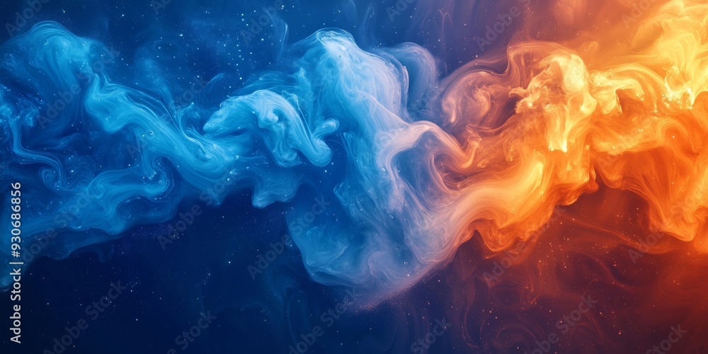 Obraz premium Cobalt Blue and Amber Ink Blot Fractal on Metal Surface, generative ai