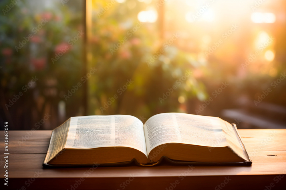 Bible open on a wooden table, pages ready for study. Bible open on a wooden table, pages ready for study.