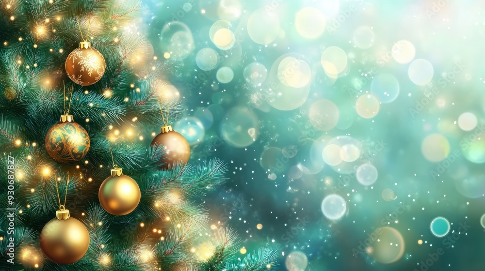 christmas tree with baubles and bokeh background christmas tree with baubles and bokeh background