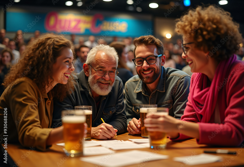 Diverse friends at charity trivia night Diverse friends at charity trivia night