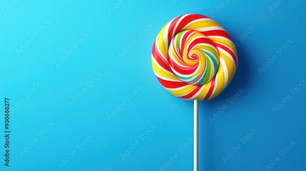 colorful spiral lollipop on blue background bright fun and sweet candy for all ages ideal for advertising marketing or promotional material 4th of july