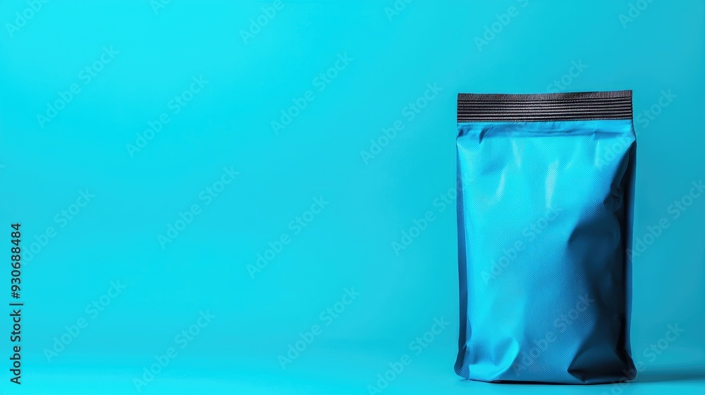 A sleek blue packaging bag on a vibrant blue background, ideal for product display and modern design concepts. A sleek blue packaging bag on a vibrant blue background, ideal for product display and modern design concepts.