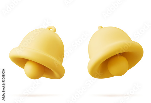 3d notification bell icon set isolated on white background. Realistic vector icon yellow ringing bell.