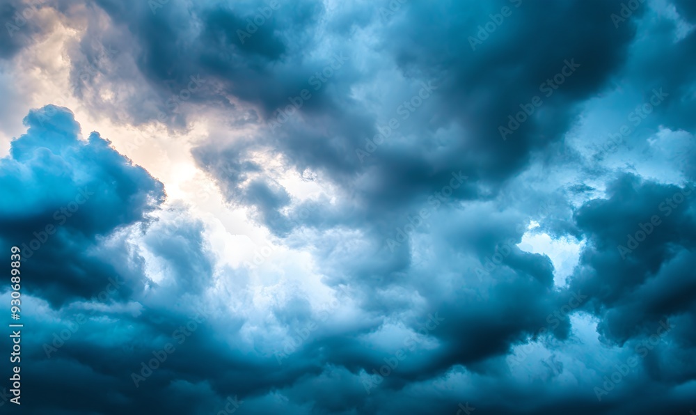 Obraz premium Overcast clouds in sky. Dark cloudscape. Stormy weather and thunderstorm concept