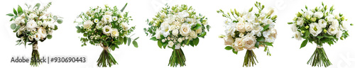 Pack of White flower bouquet set isolated on transparent background