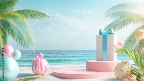 'product open podium background box empty Gift poduim shopping celebration birthday discount dais package colourful space object shape isolated beach design summer colours table' photo