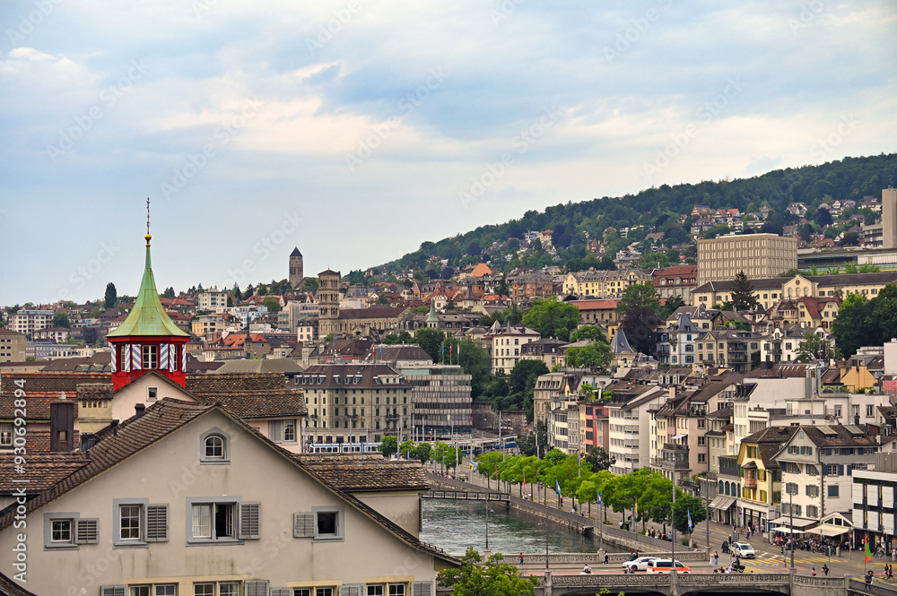 Fototapeta premium Old buildings,churches and bridges in Zurich ,Switzerland