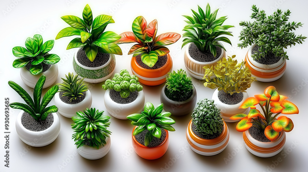 Collection of potted plants with various foliage colors and textures. Collection of potted plants with various foliage colors and textures.