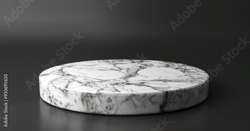 Round White Marble Pedestal on Black Background for Product Display