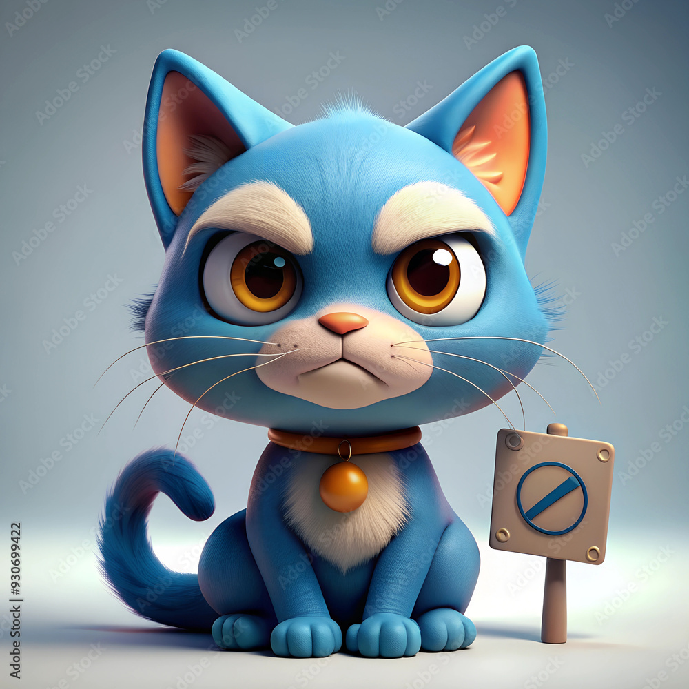 Professional 3D Illustration of a Blue Cat Holding a Card - Ideal for Creative and Commercial Use Professional 3D Illustration of a Blue Cat Holding a Card - Ideal for Creative and Commercial Use