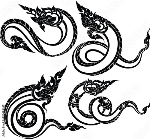 Thai Art Elements Decorative Patterns Inspired on Naga Structures