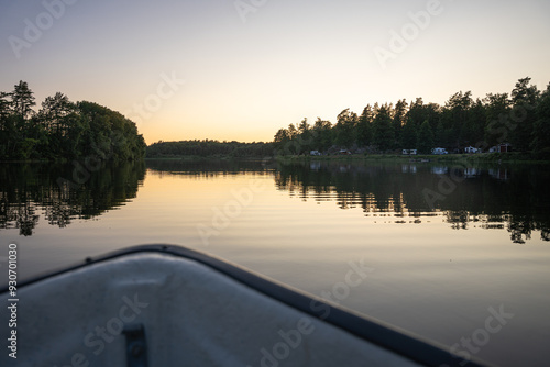 sunset over the lake, boat view