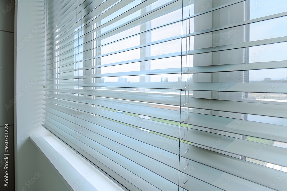 Fototapeta premium white Wooden blinds with sunlight. 