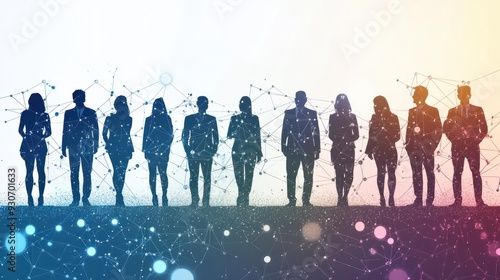 silhouettes of diverse team professionals business individuals connected by lines dots symbolizing network connections photo