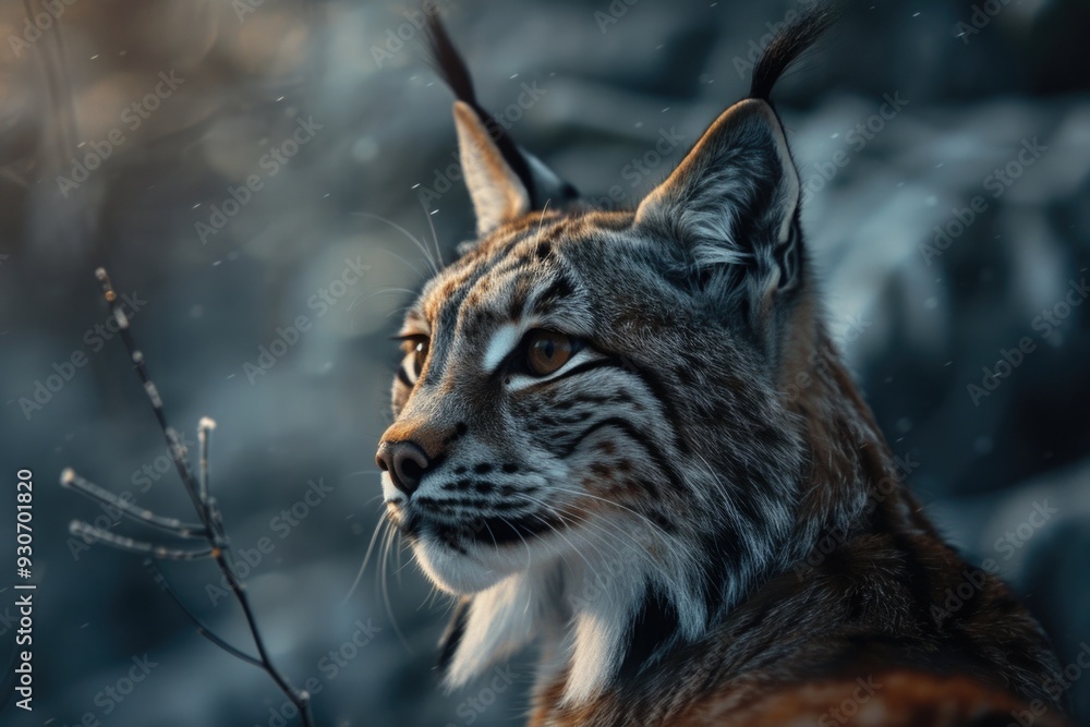 Obraz premium Close-up shot of a lynx in snowy environment