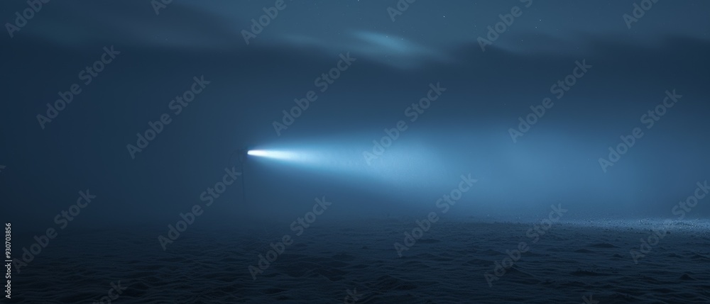 Searchlight beam cutting through foggy night, emphasizing clarity and direction amid obscurity Searchlight beam cutting through foggy night, emphasizing clarity and direction amid obscurity