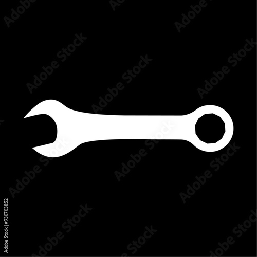 Wrench or spanner icon. Combination wrench with open and ring ends. Vector Illustration