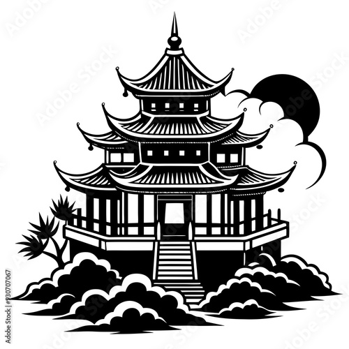 Chinese Temple Vector Illustration | SVG & Cricut Files | Logo Icon & Clipart for T-Shirts