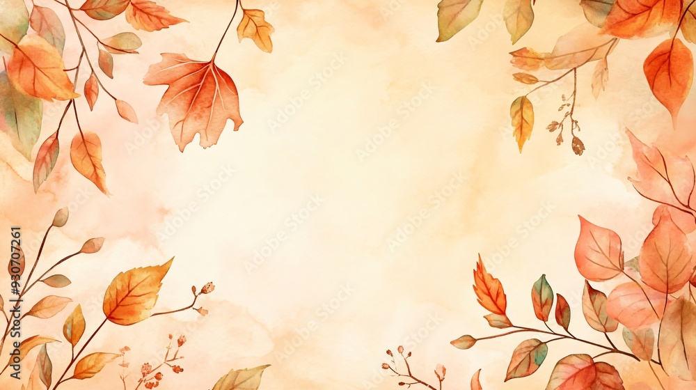 A watercolor frame with soft, flowing edges, depicting hand-painted autumn leaves and branches, with a subtle gradient background in warm hues A watercolor frame with soft, flowing edges, depicting hand-painted autumn leaves and branches, with a subtle gradient background in warm hues