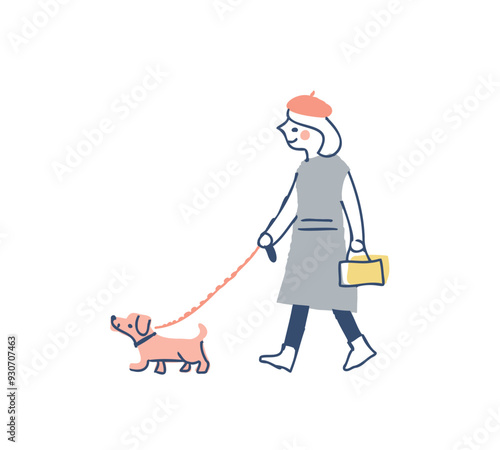 犬の散歩をしている女性