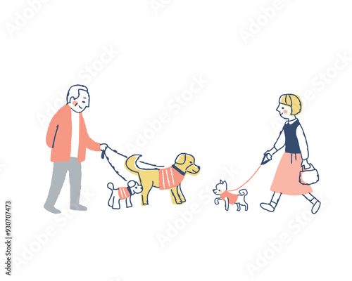 犬の散歩をしている人たち