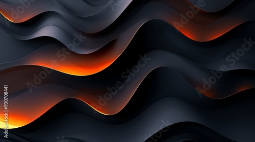 Abstract waves in dark tones with glowing orange highlights create a dynamic visual effect.