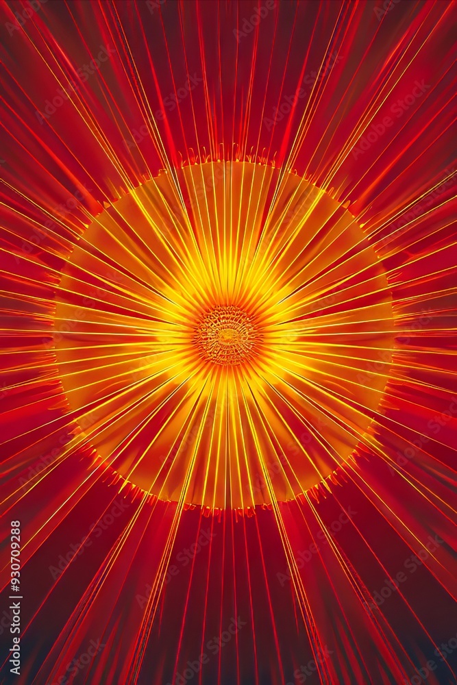 Obraz premium A red and yellow sunburst with rays of light coming out of it