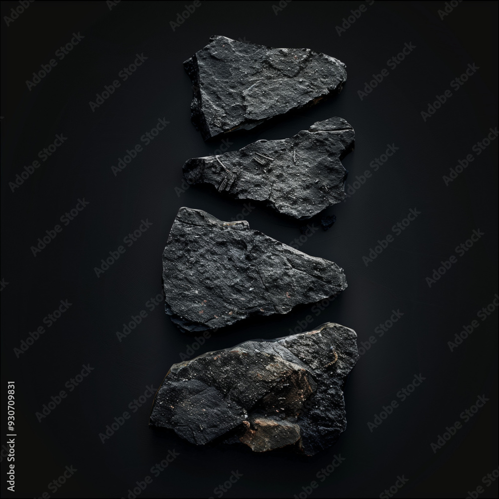Fototapeta premium Four Dark Stones on a Black Background