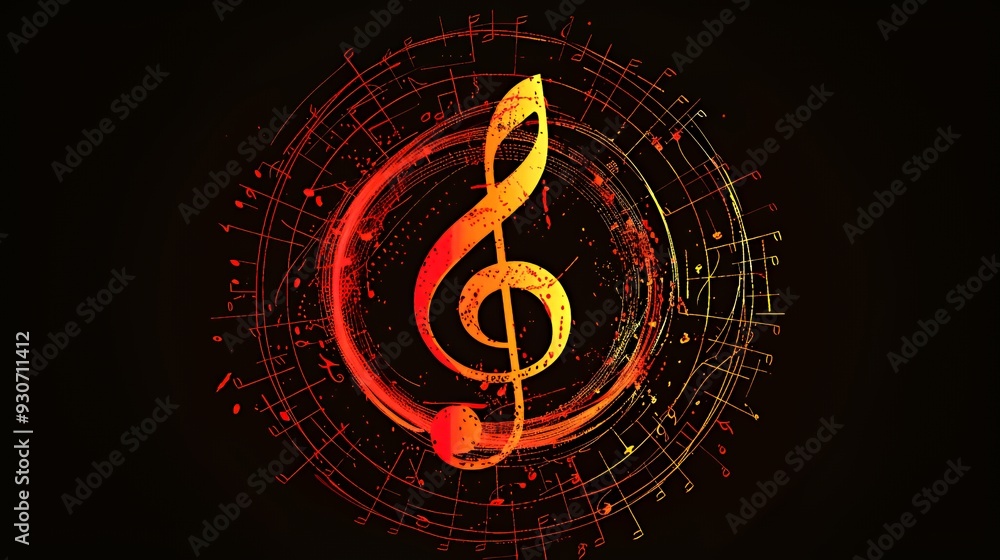 A vibrant musical note design with swirling patterns and colors. A vibrant musical note design with swirling patterns and colors.