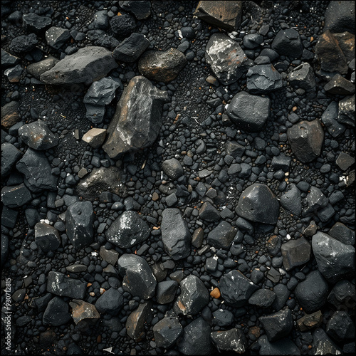 Top View of Dark Gravel and Rocks Texture 