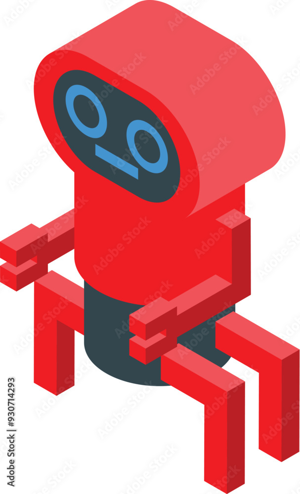 Red robot standing with legs spread isometric icon, concept of artificial intelligence Red robot standing with legs spread isometric icon, concept of artificial intelligence