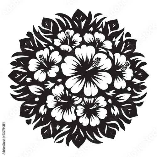 Hibiscus vector art, Hibiscus silhouette, Hibiscus illustration, Hibiscus black and white vector, black and white flower, Hibiscus flower silhouette, 