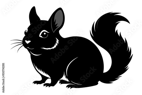 Beautiful chinchilla silhouette black vector art illustration 